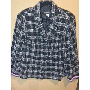 Requirements‎ Woman Blazer Womens 16W Black Pink Plaid Excellent Tweed Jacket